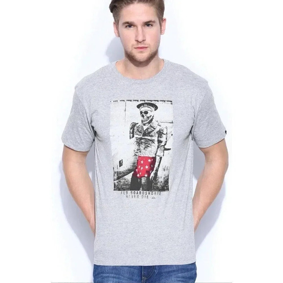 Quiksilver Men’s Old Boardies Gray T-Shirt Short Sleeve Tee Size S New - Picture 1 of 13